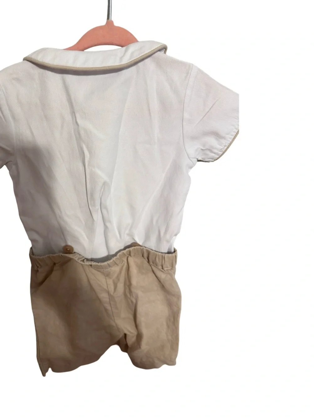 Edgehill Collection Boys 12M Shortall Romper White Tan Peter Pan Collar